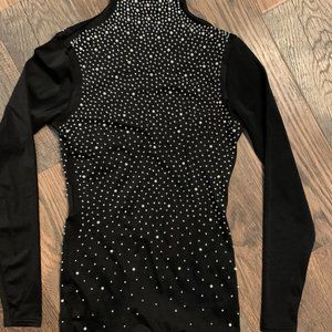 Costume Gallery Ladies Small Black Dance Romper with Rhinestone Beads